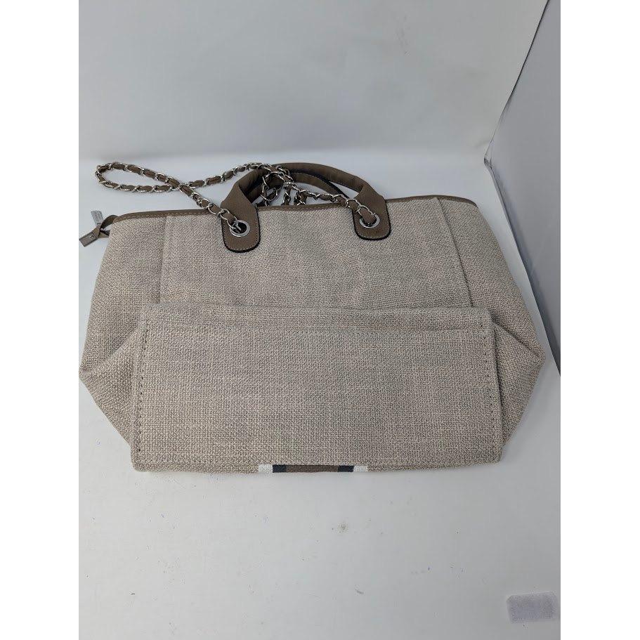 Lily & Bean London Canvas Tote Bag Monogram Kc Striped Chain Handle Beige — image 3 of 6